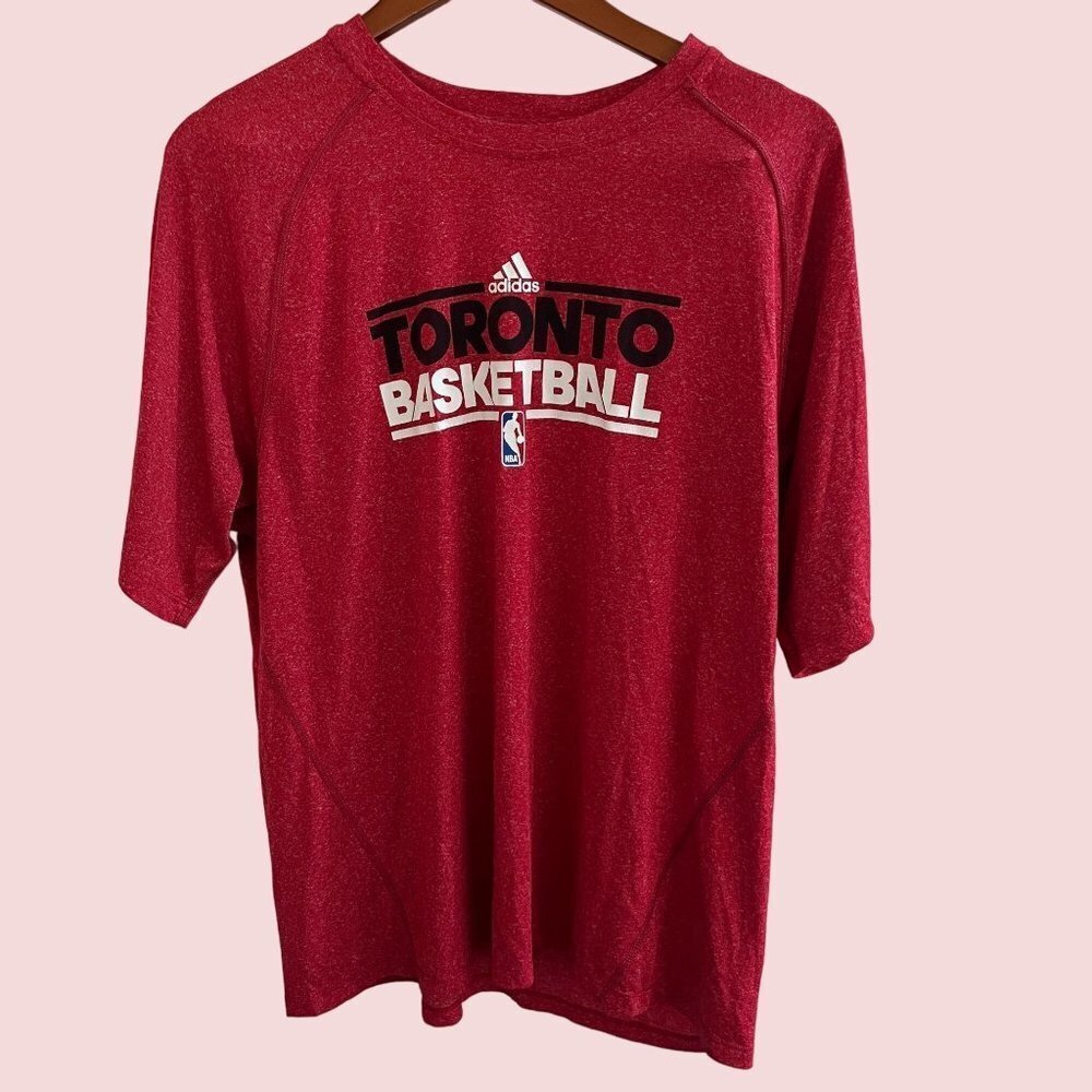 Adidas NBA Shirt Mens Large Red Toronto Basketball Climacool Short Sleeve Tshirt
